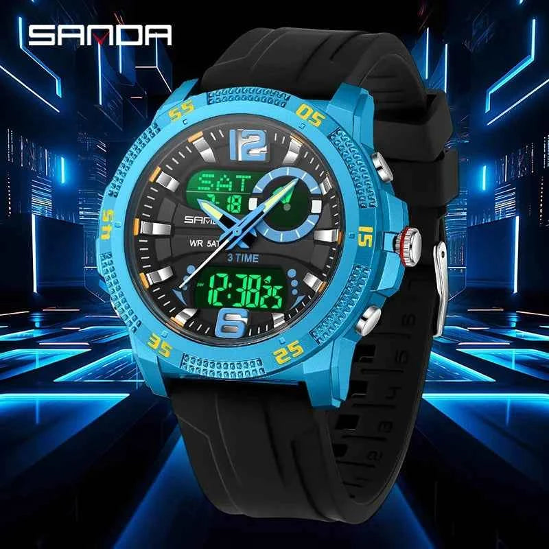 SANDA Top Brand LED Men Watch Sports Dual Time Display Digital Luminous Week Date Man Wristwatch Electronic Quartz Men's Watches