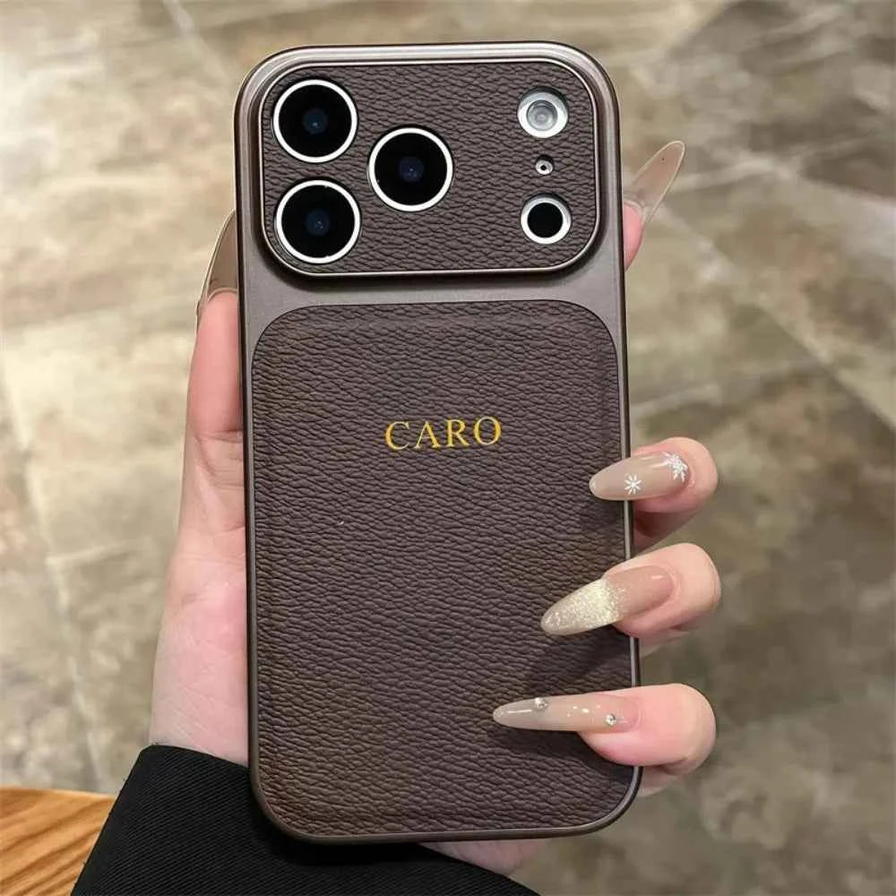 Luxury Initials Leather Phone Case with Lens Protection