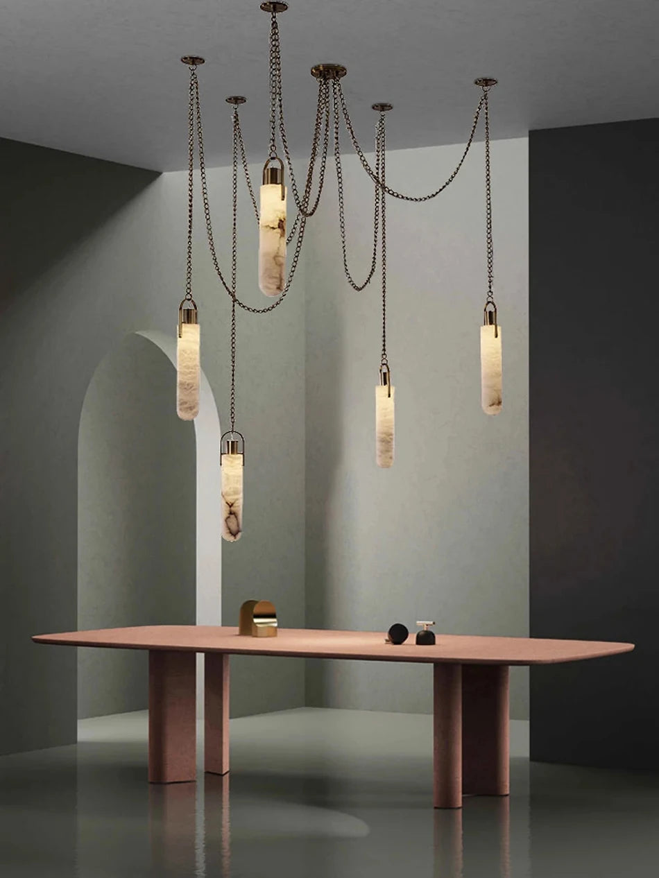 Luxury Marble Pendant Chandelier – Premium Solid Brass Multi-Light Ceiling Lamp for Living Room, Dining Area, Loft & Staircase Decor - Tulique