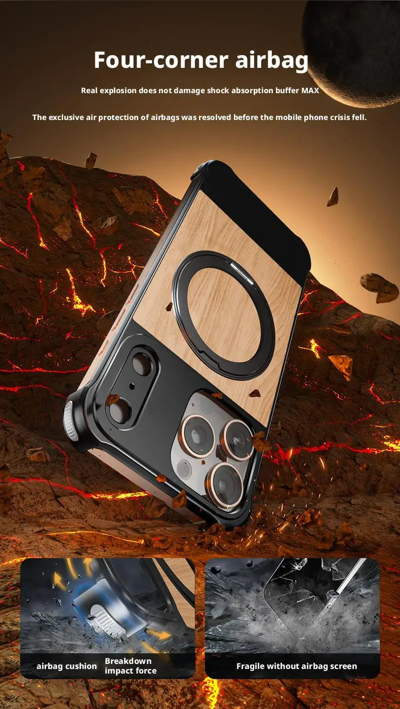 Premium iPhone Rotating Case - Metal & Leather Grain
