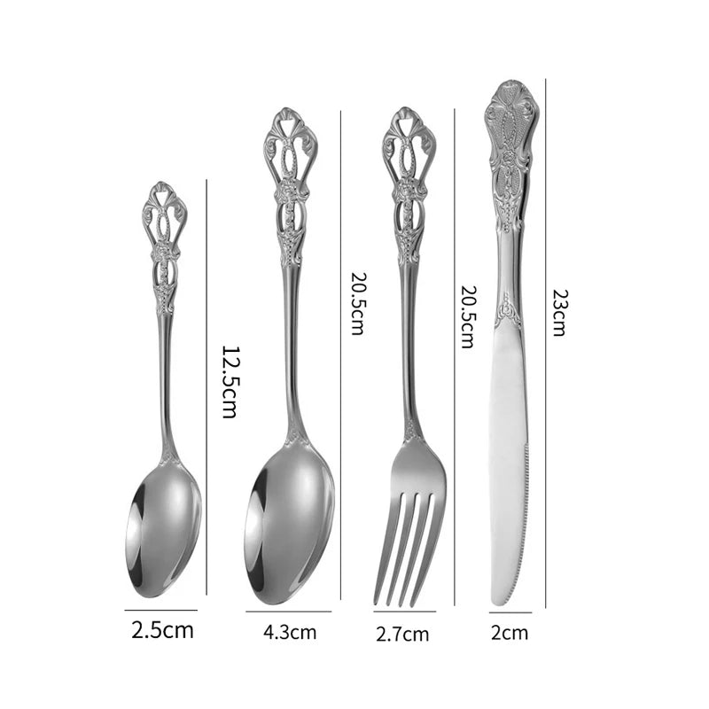 Elegant European Relief Flatware Set - Stainless Steel Tableware