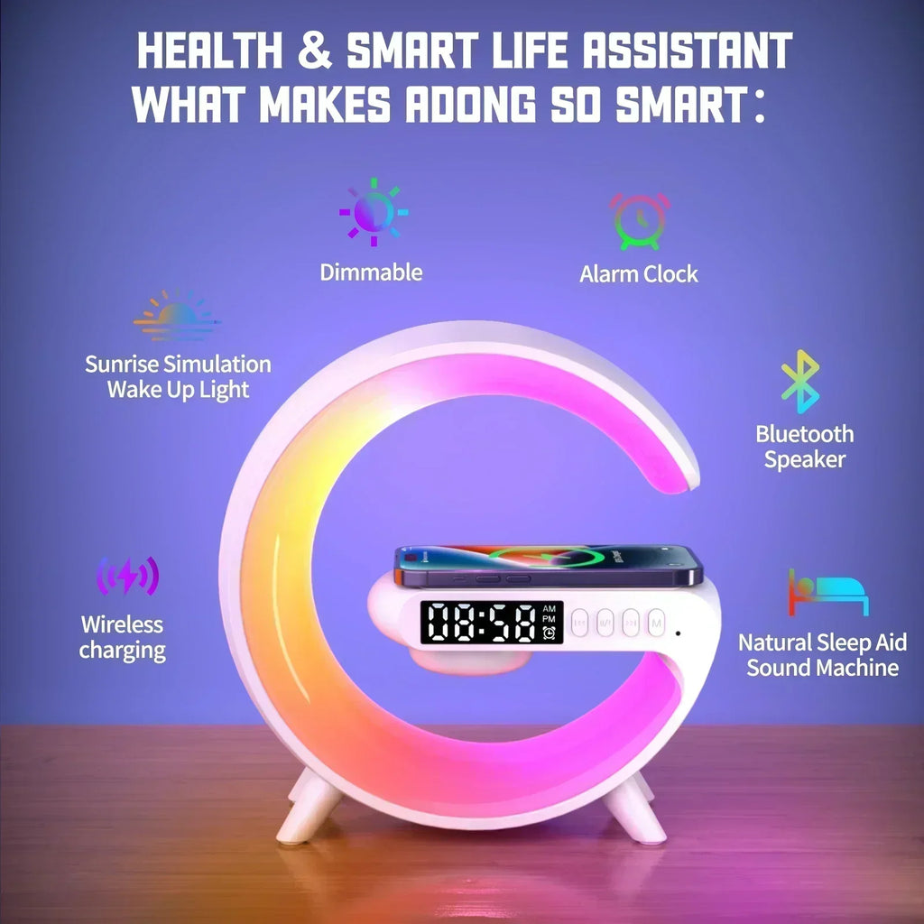 Premium Wireless Charger Desk Lamp with Bluetooth Speaker & RGB Night Light