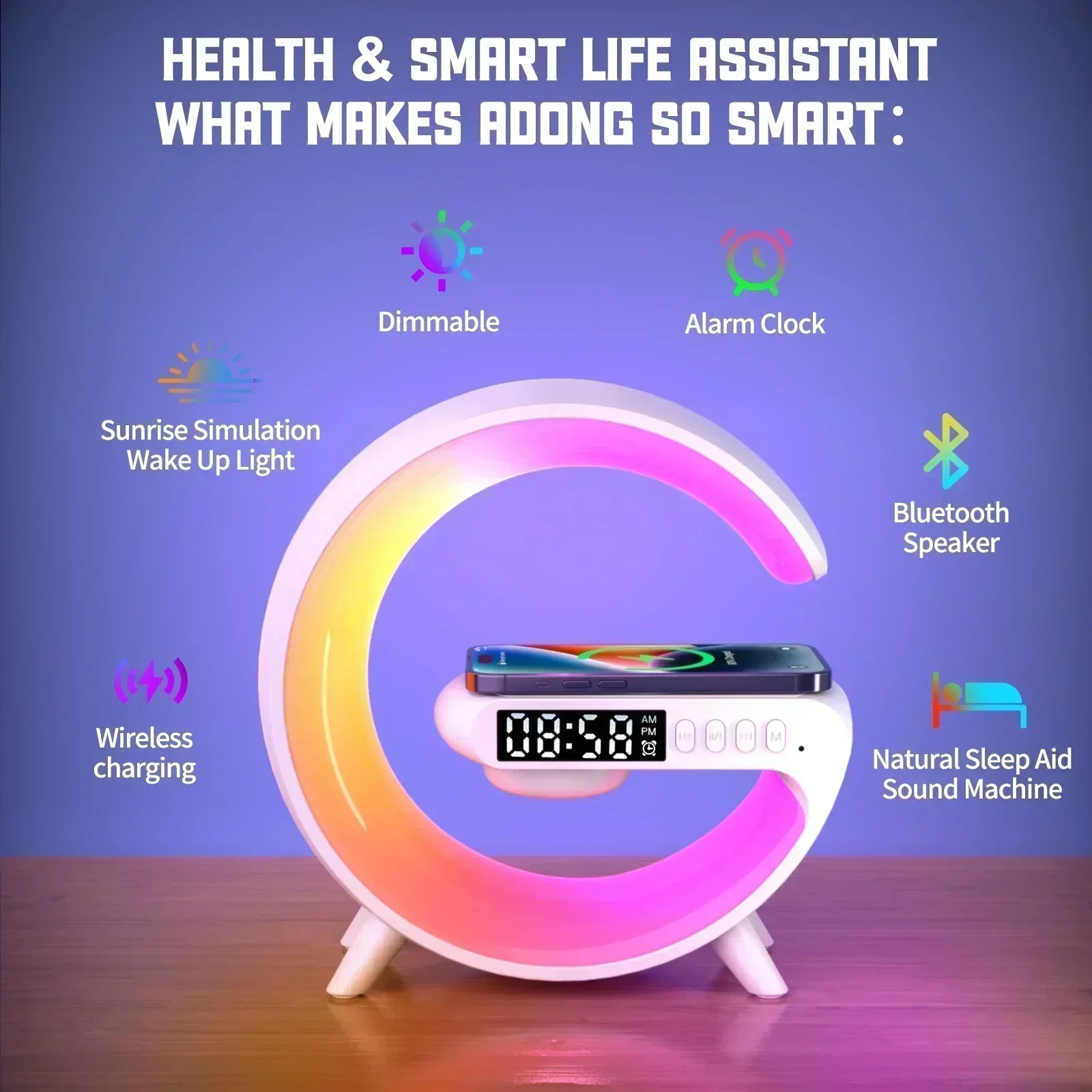 Premium Wireless Charger Desk Lamp with Bluetooth Speaker & RGB Night Light