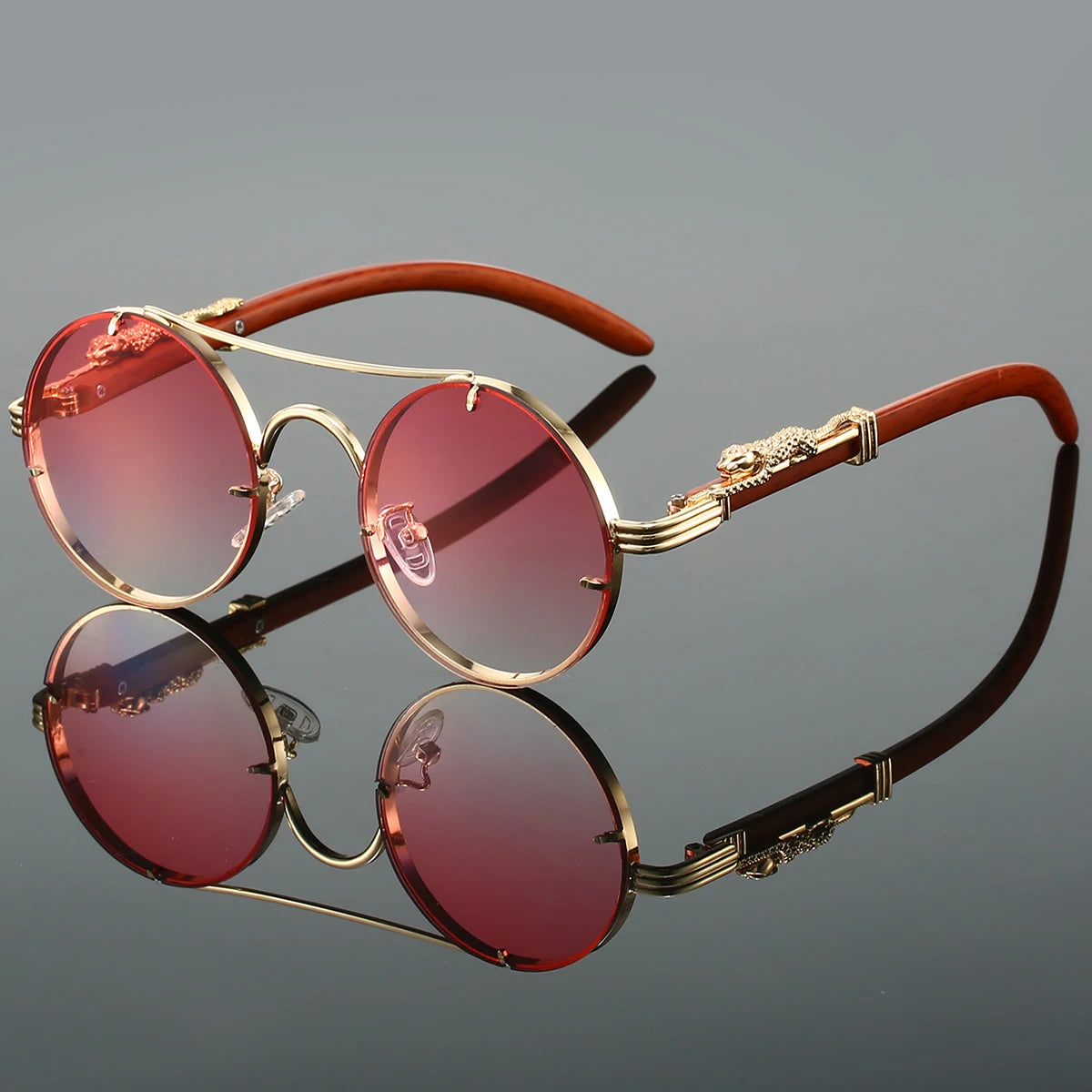 Classic Retro Leopard Head Men's Driving Metal Round Frame
