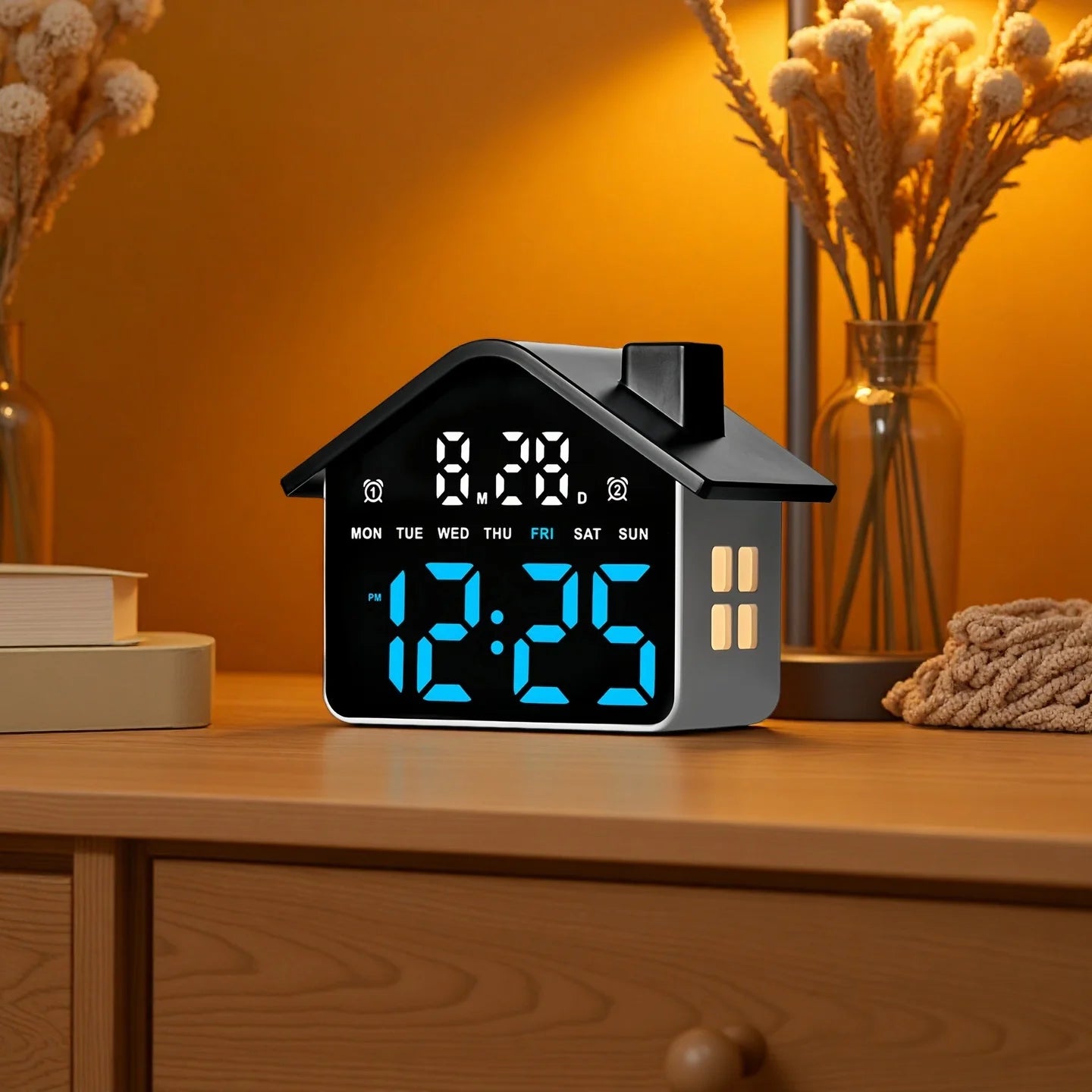 LED digital alarm clock - voice control electronic table clock with night light and date display