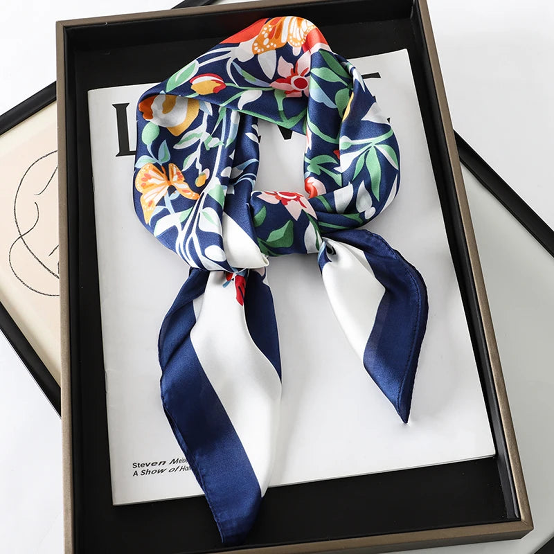 Luxury Silk Square Scarf - Elegant Hair Tie & Neck Band