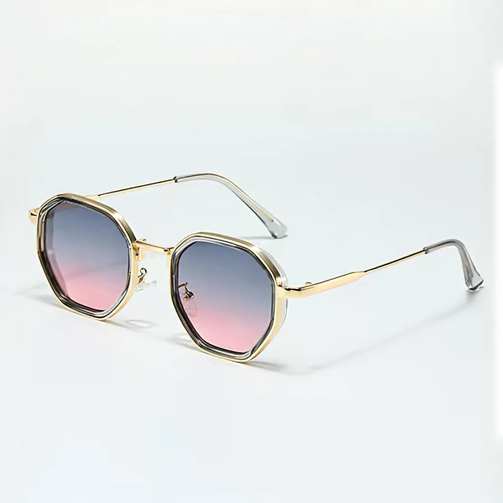 Modern Vintage Sunglasses for Women - Octagonal Golden Edging