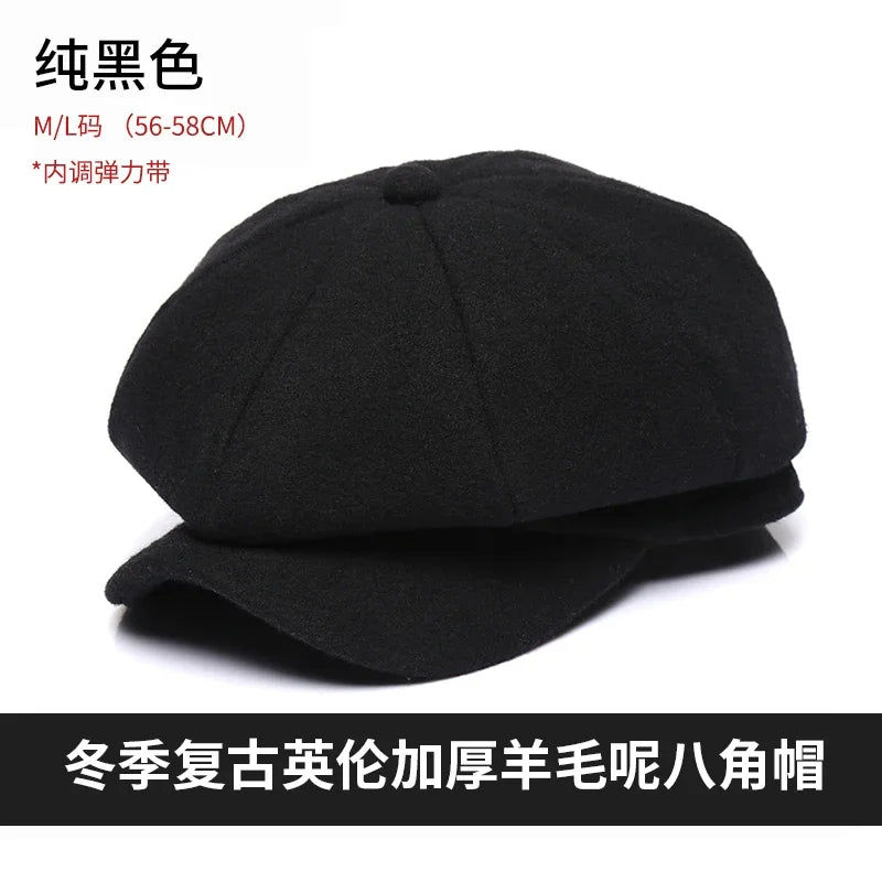 Premium Winter Wool Cap - Thickened Tweed Newsboy Style