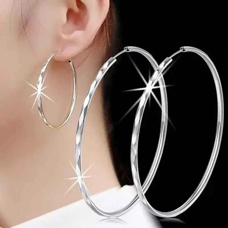 Luxury Silver Big Circle Hoop Earrings - Statement Designer Jewelry