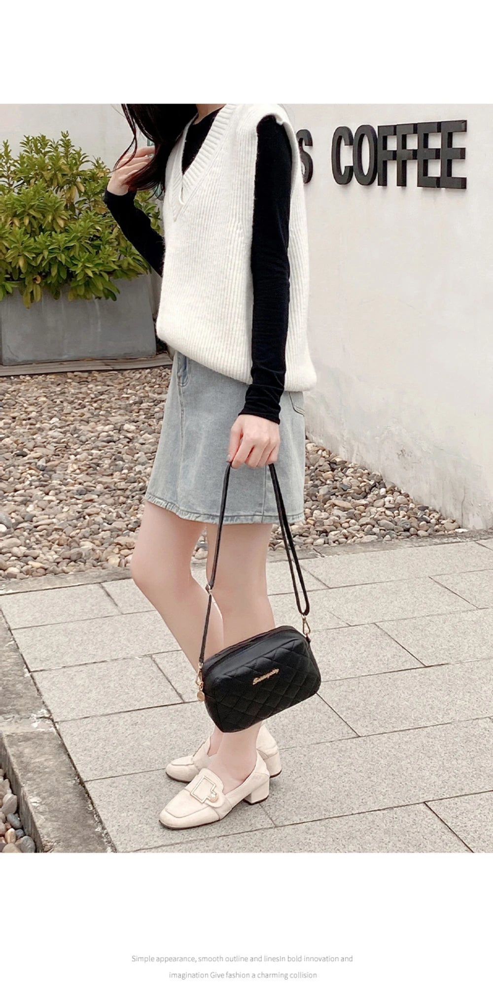 Tassel Embroidery Crossbody Bag - Chic Lingge Plaid Camera Bag with Chain Strap for Women - Tulique