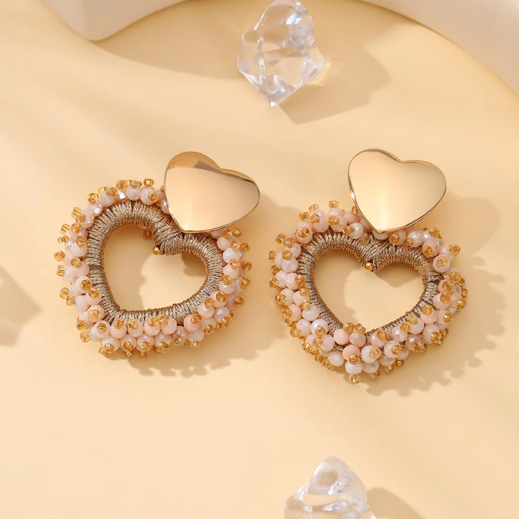 Elegant Heart Shape Drop Earrings - Handmade Crystal Jewelry