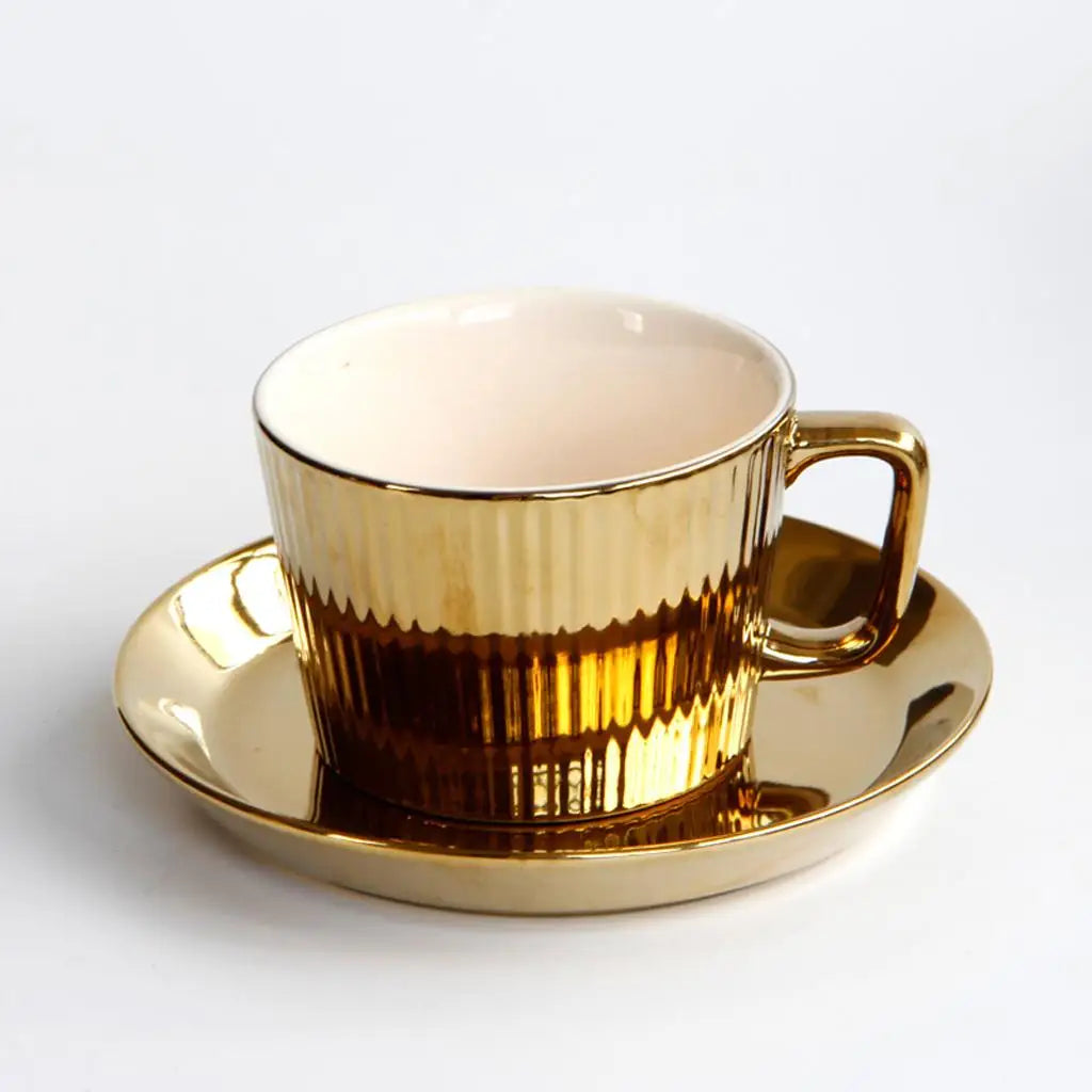 Elegant Gold Plated Ceramic Cup & Saucer Set - 250ML