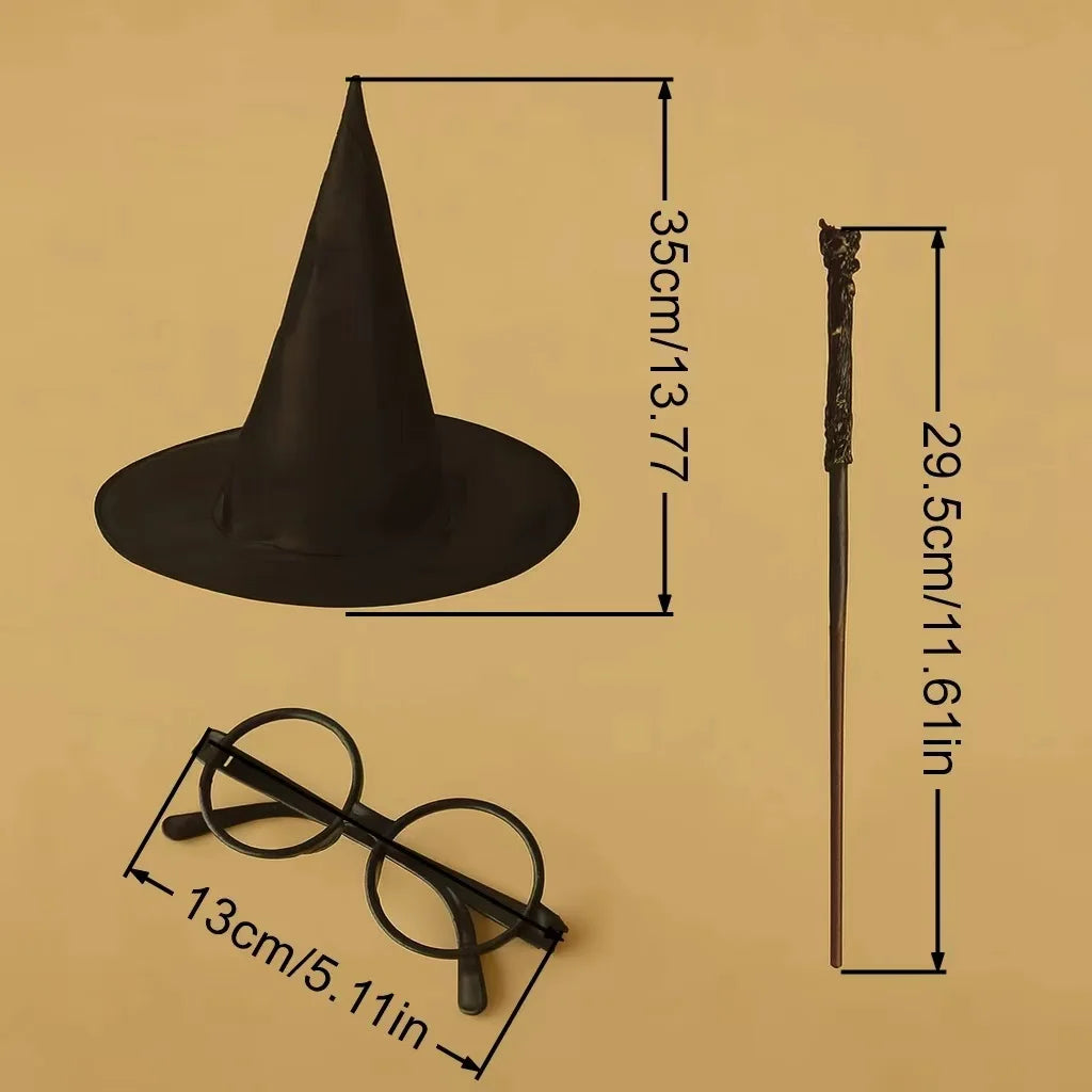 Wizard Costume Accessory Set - Black Witch Hat & Wand