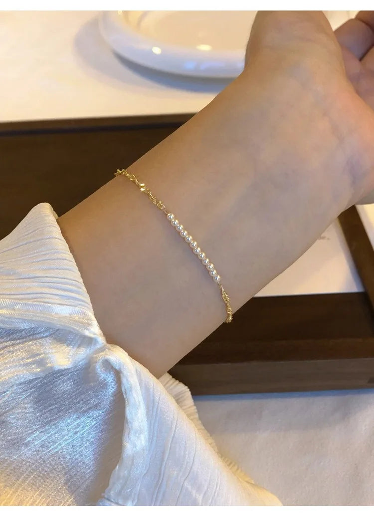Elegant Mini Pearl Hand Bracelet - Light Luxury Minimalist