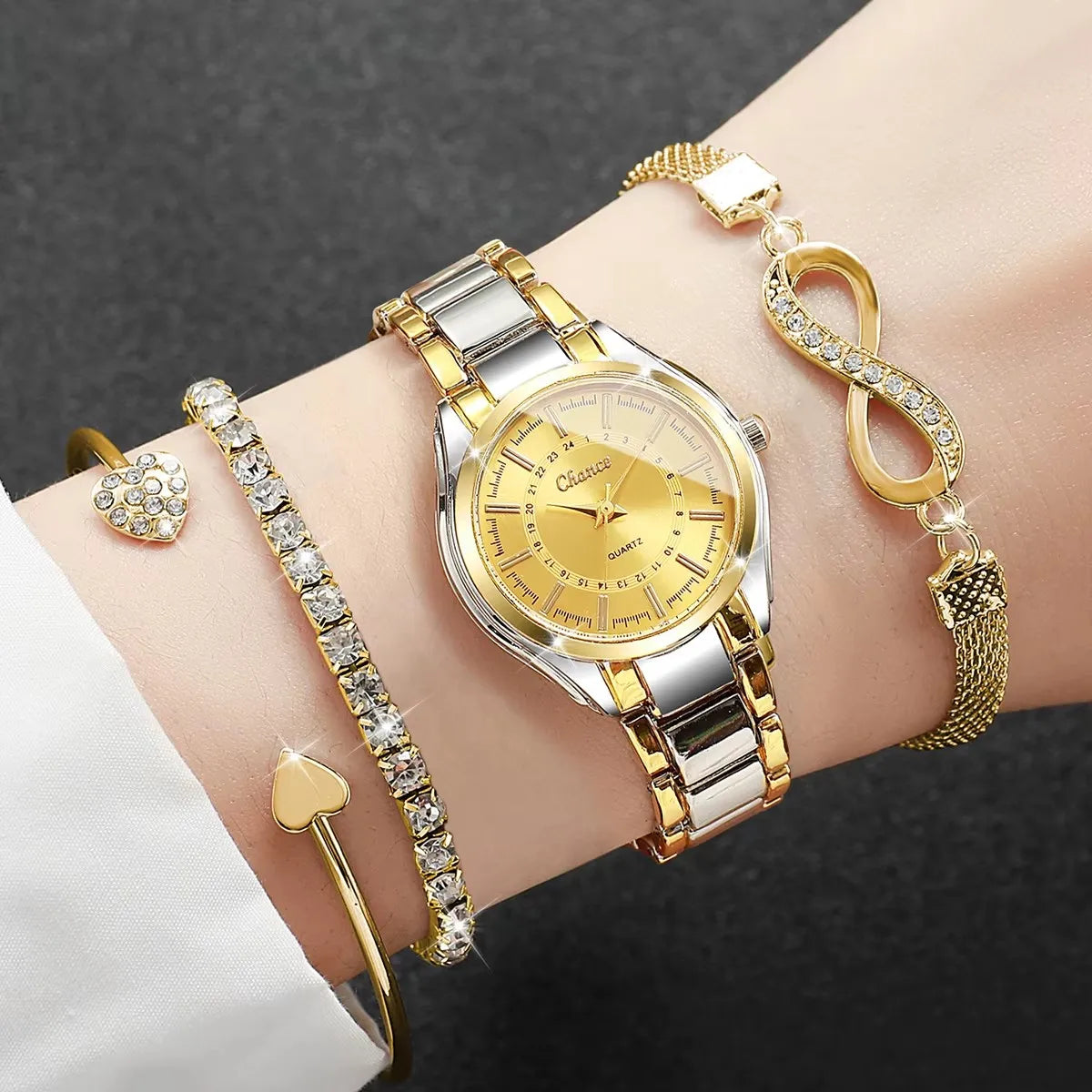 Elegant Women Watch Set - Luxury Quartz Wristwatch & Bracelets