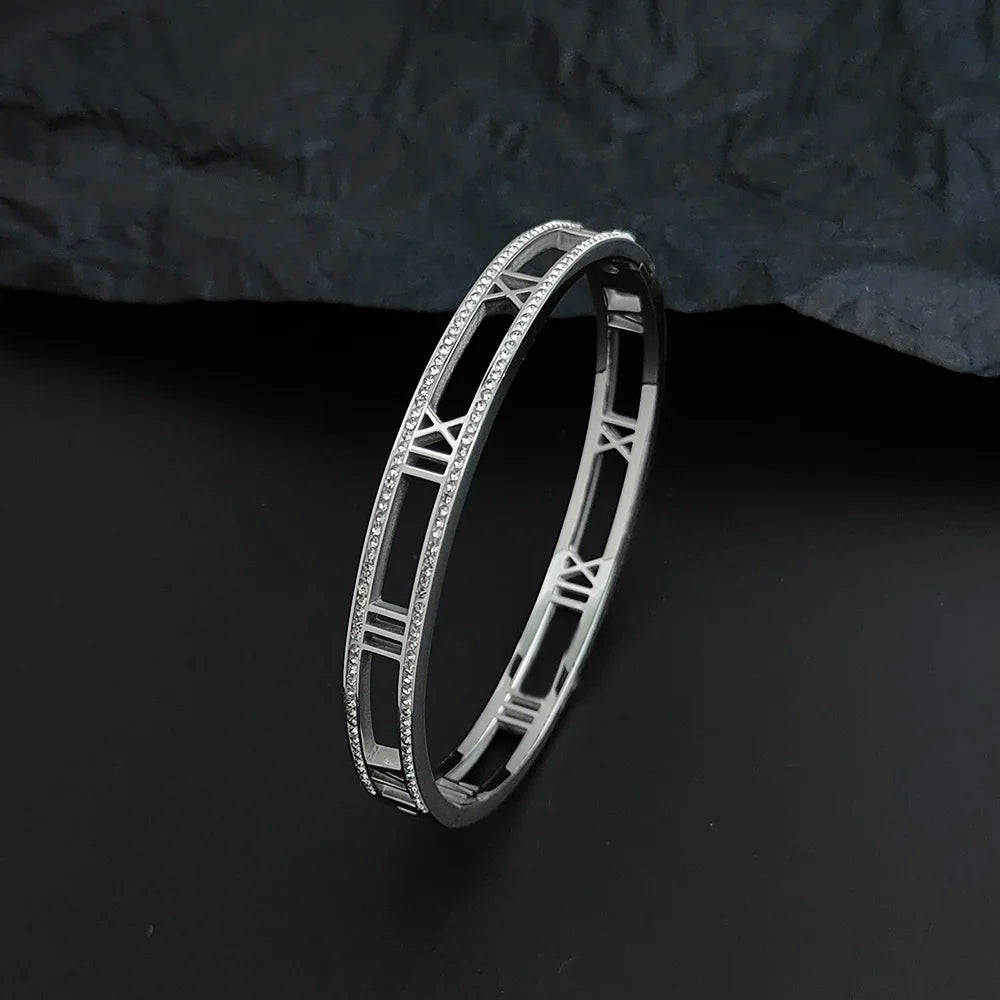 Luxury Crystal Roman Numeral Bracelet - Unisex Stainless Steel