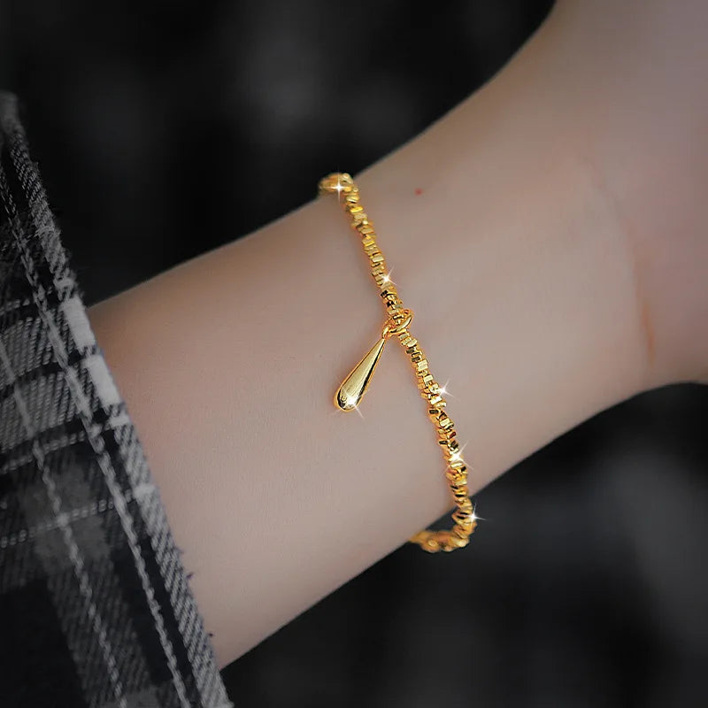 Elegant Gold Water Droplet Jewelry Set - Bracelet & Necklace
