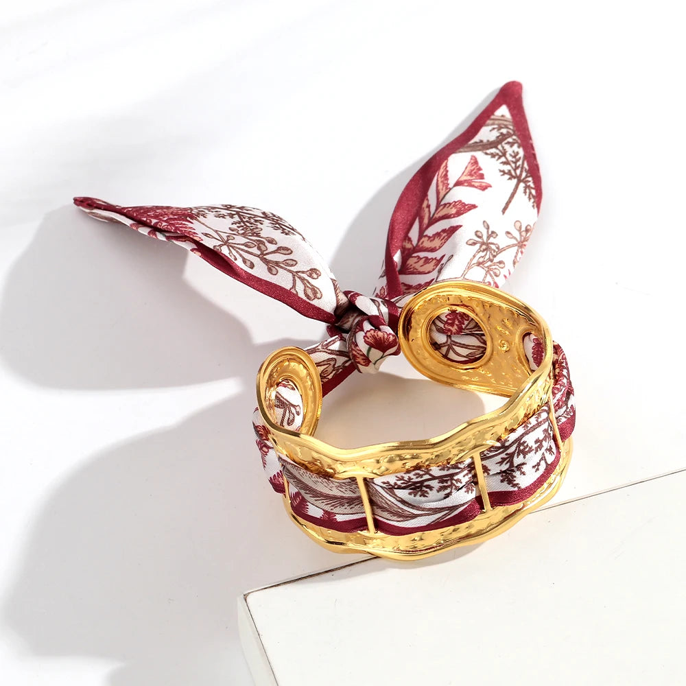 Elegant Silk Cuff Bracelet - Gold & Silver Retro Design