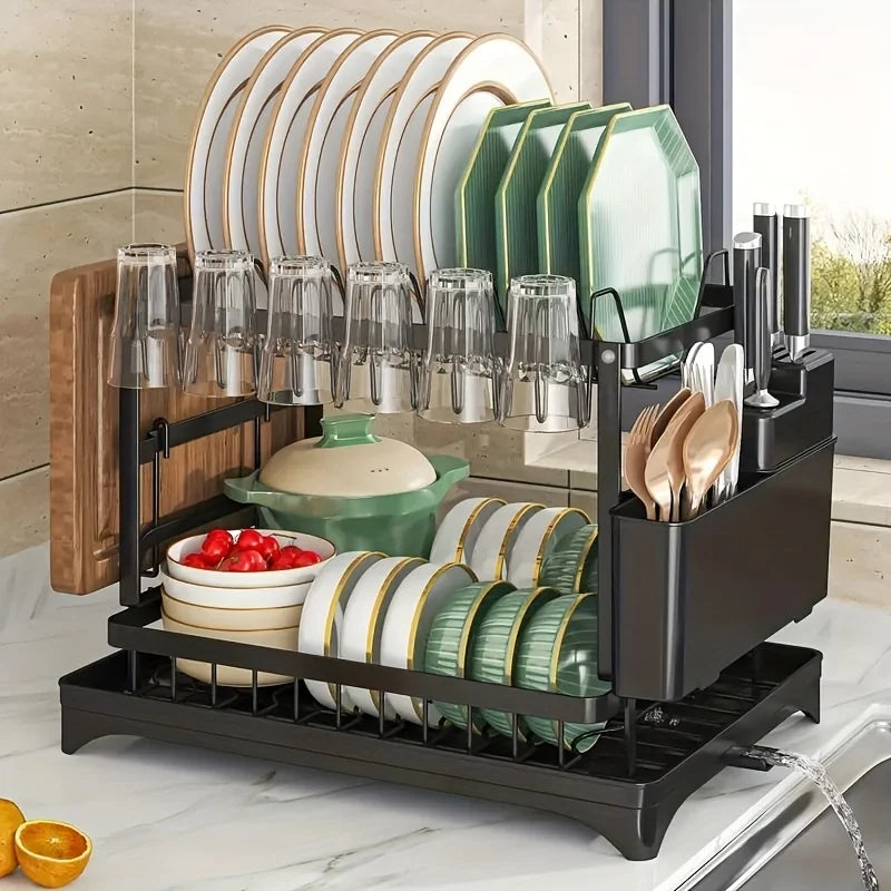 Premium Stainless Steel Dish Rack - Double-Layer & Multi-Functional