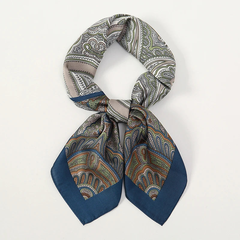 Luxury Silk Square Scarf - Elegant Satin Print Neck Wrap