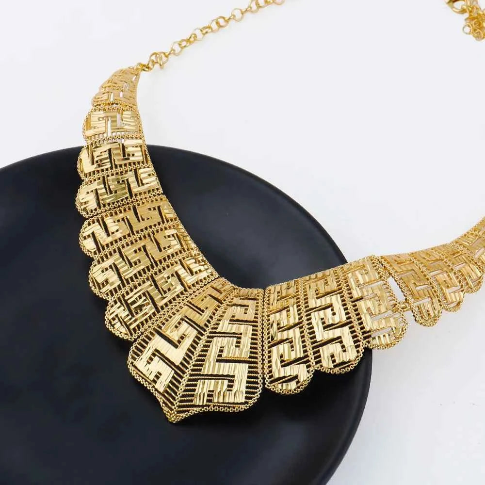 Exquisite 18K Gold Plated Dubai Jewelry Set - Luxury Necklace & Earrings