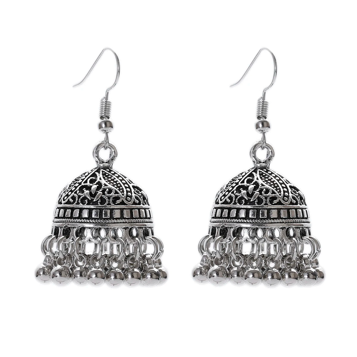 Elegant Indian Jhumka Earrings - Silver Flower Tassel Dangle Design