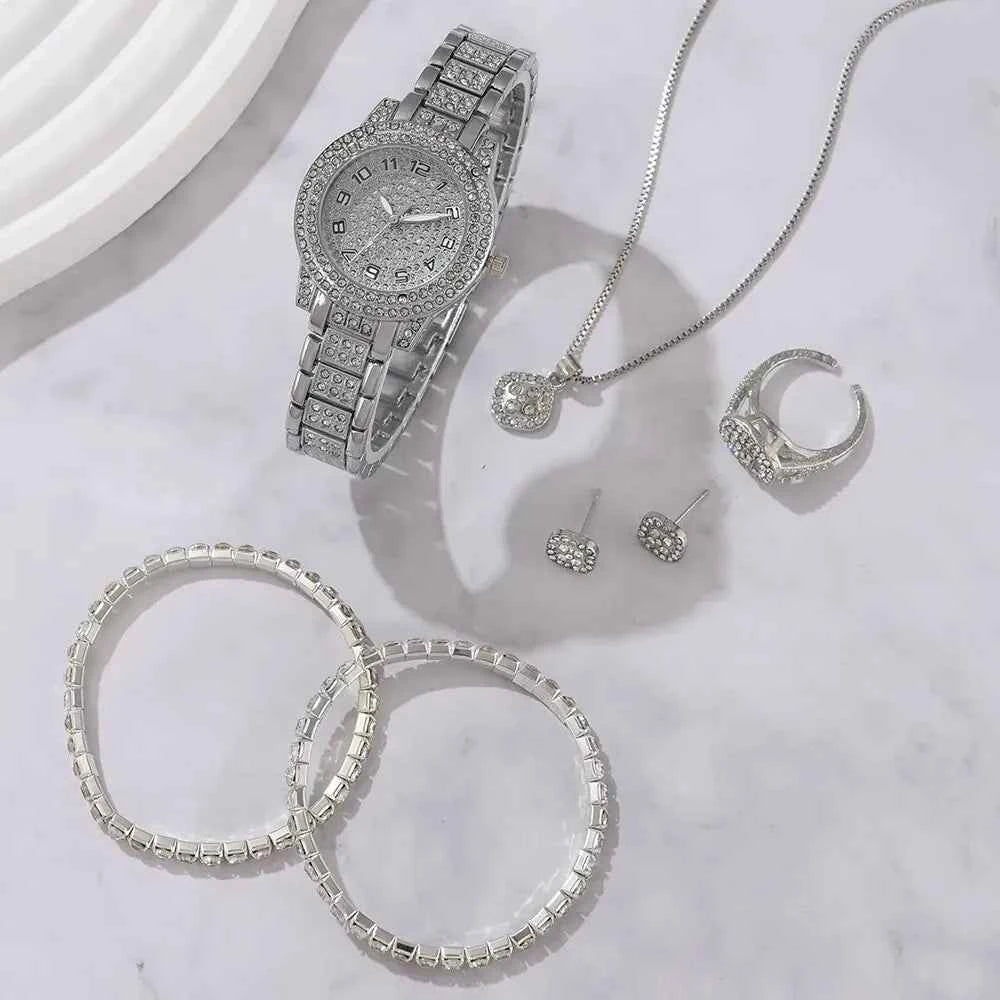 Elegant Crystal Wristwatch & Rhinestone Bracelet Set