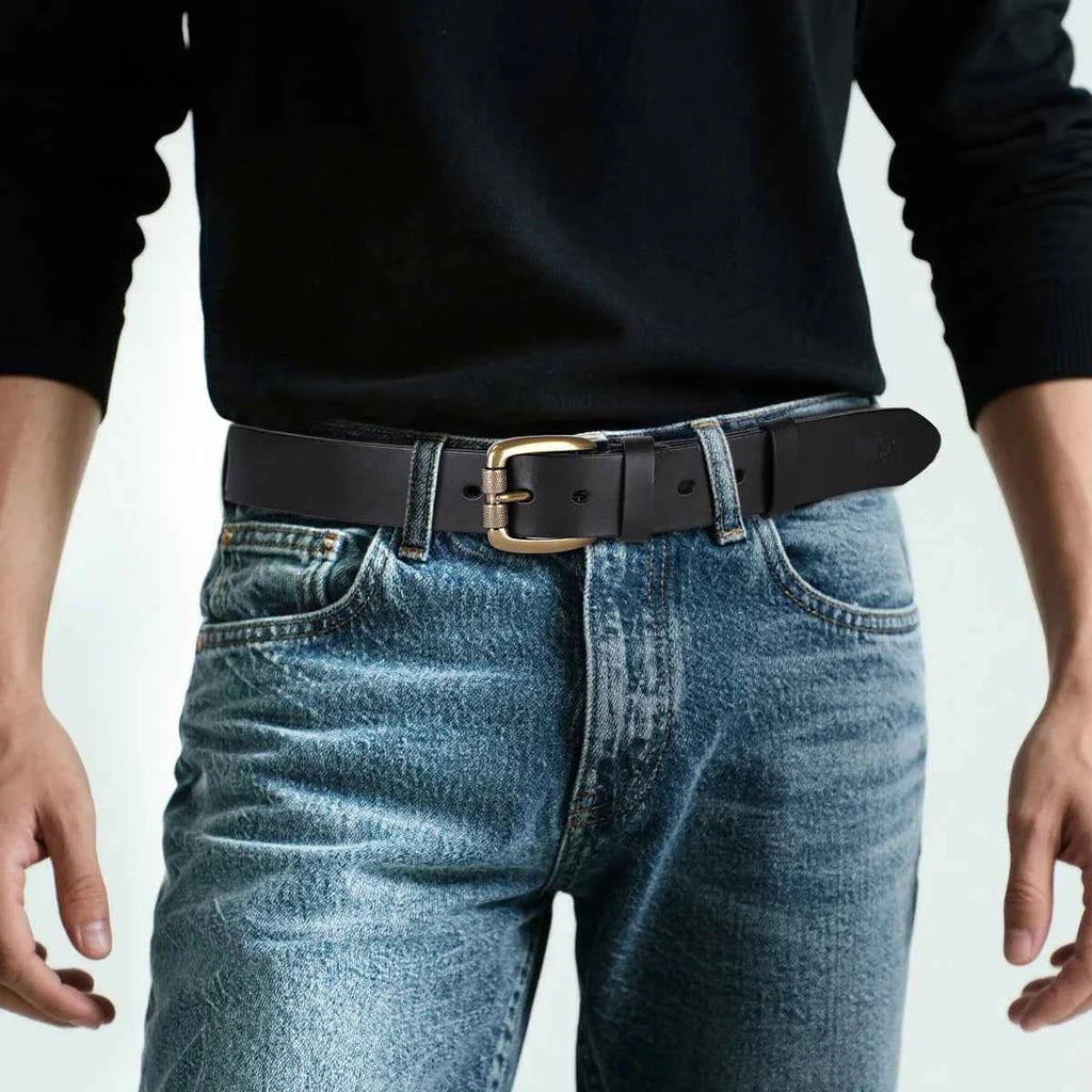 BISON DENIM Retro Cowskin Leather Men's Belt High Quality Pin Buckle Cowboy Belts Perfect Gift for Father's Day Valentine's Day