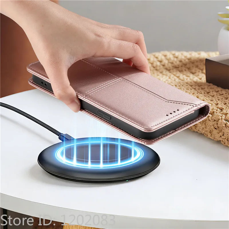 Luxury Magnetic Leather iPhone Case - Wallet Flip Cover