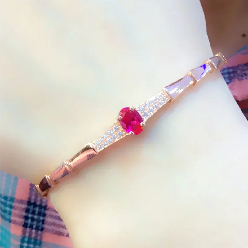 Elegant Ruby Cuff Bracelet - Inlaid Glossy Design