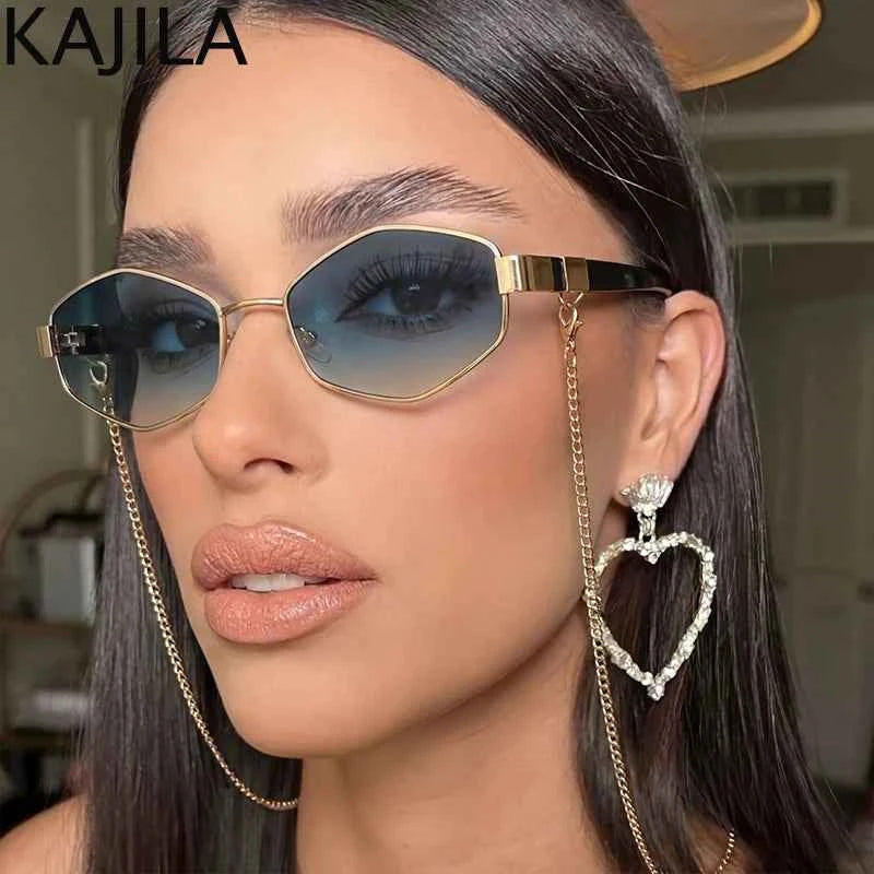 Luxury Hexagon Sunglasses with Chain - Designer Shades
