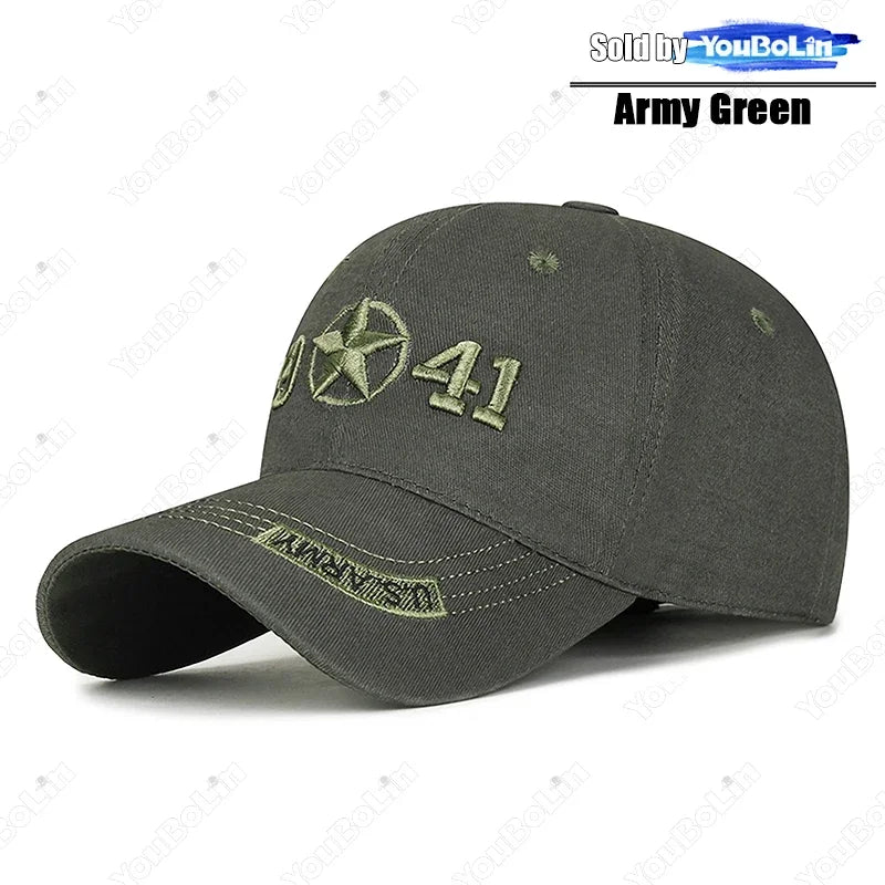 Military Style 1941 Embroidered Baseball Cap Sun Hat Trucker Hat- Adjustable Army Dad Hat for Men, Vintage Tactical Design - Tulique