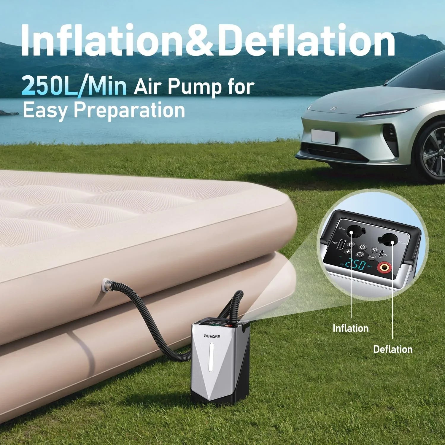 Portable Jump Starter with Air Compressor - 2500A Power Bank