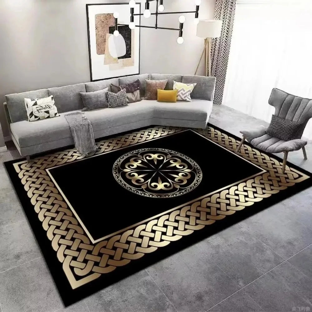 Luxury Golden Black Area Rug - Modern Minimalist Mat