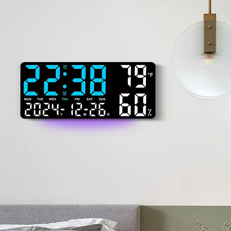 Premium Large Digital Wall Clock - 7-Color Mood Light & Dual Alarm