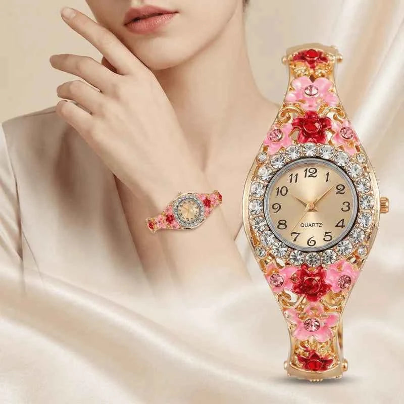 Elegant Flower Diamond Watch - Stainless Steel Quartz