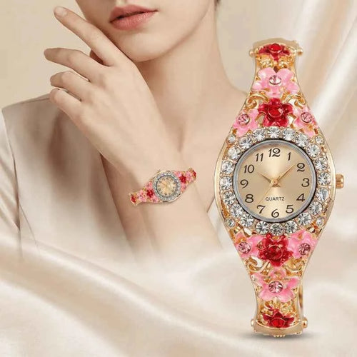 Elegant Flower Diamond Watch - Stainless Steel Quartz