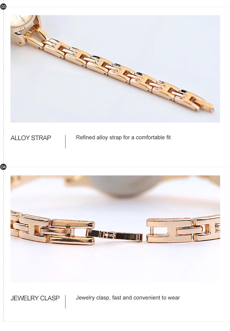 Elegant Ladies Bracelet Watch - Rhinestone Rose Gold Design