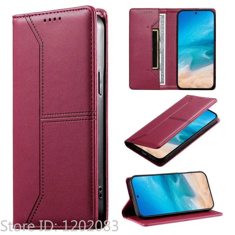 Luxury Magnetic Leather iPhone Case - Wallet Flip Cover