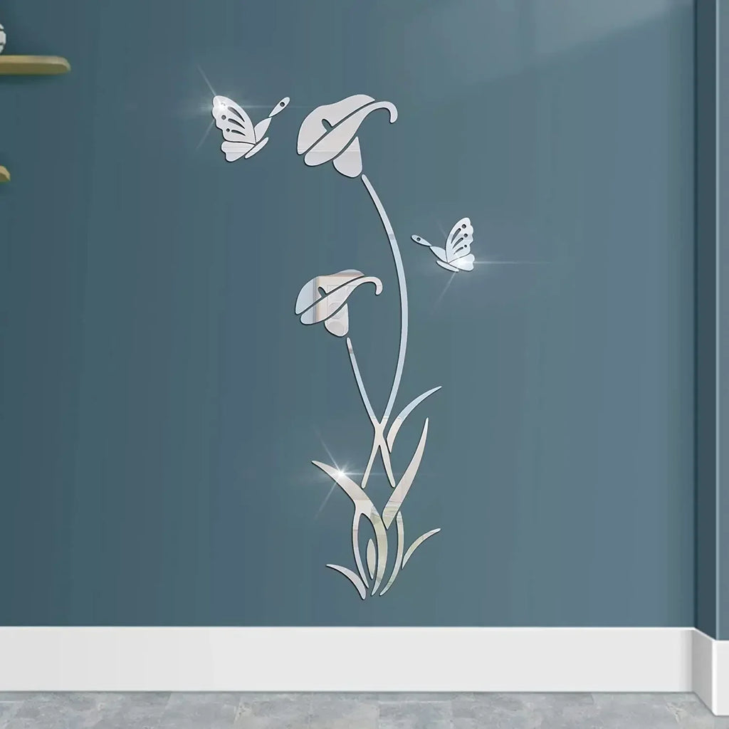 Elegant Butterfly Lily Wall Decals - Acrylic Mirror Art