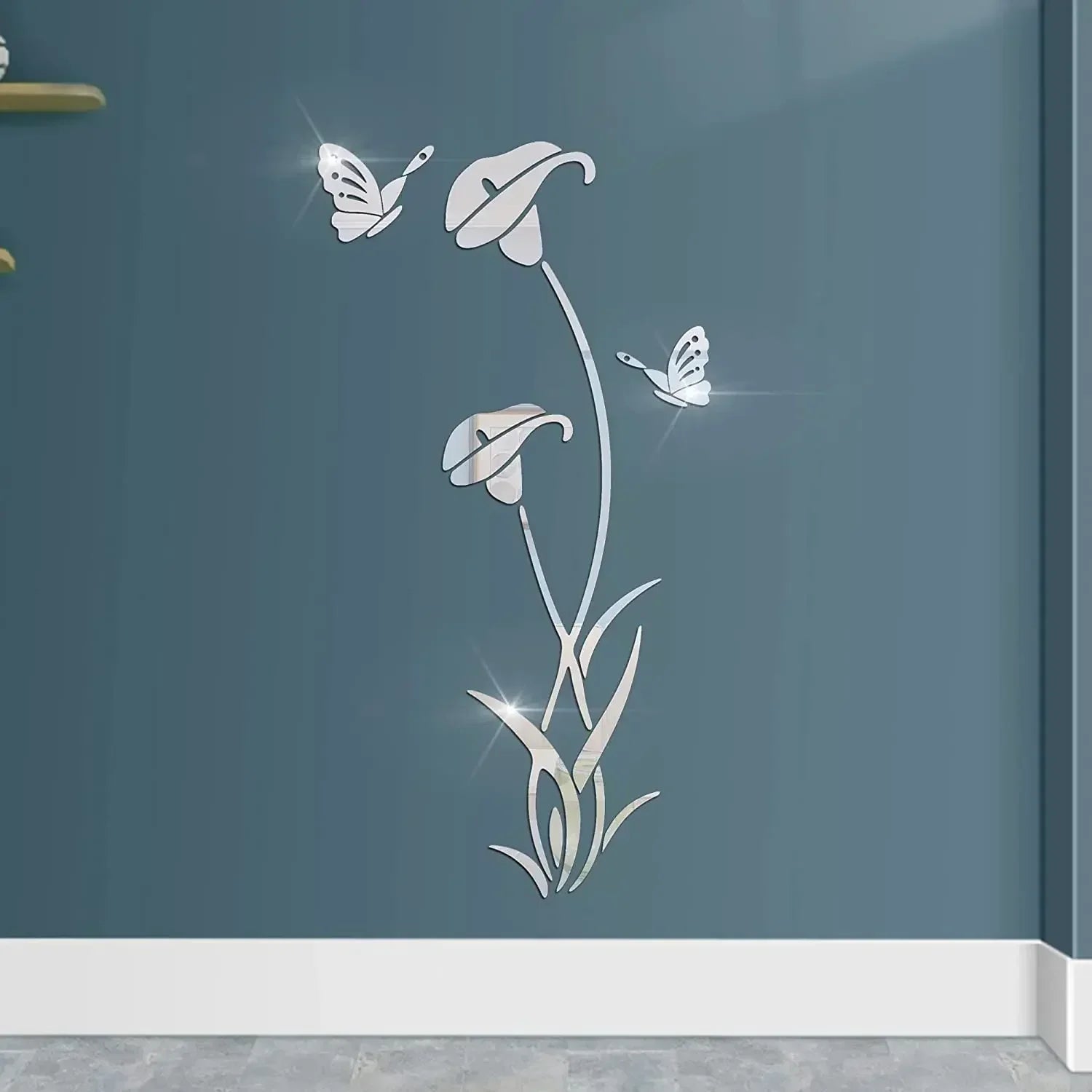 Elegant Butterfly Lily Wall Decals - Acrylic Mirror Art