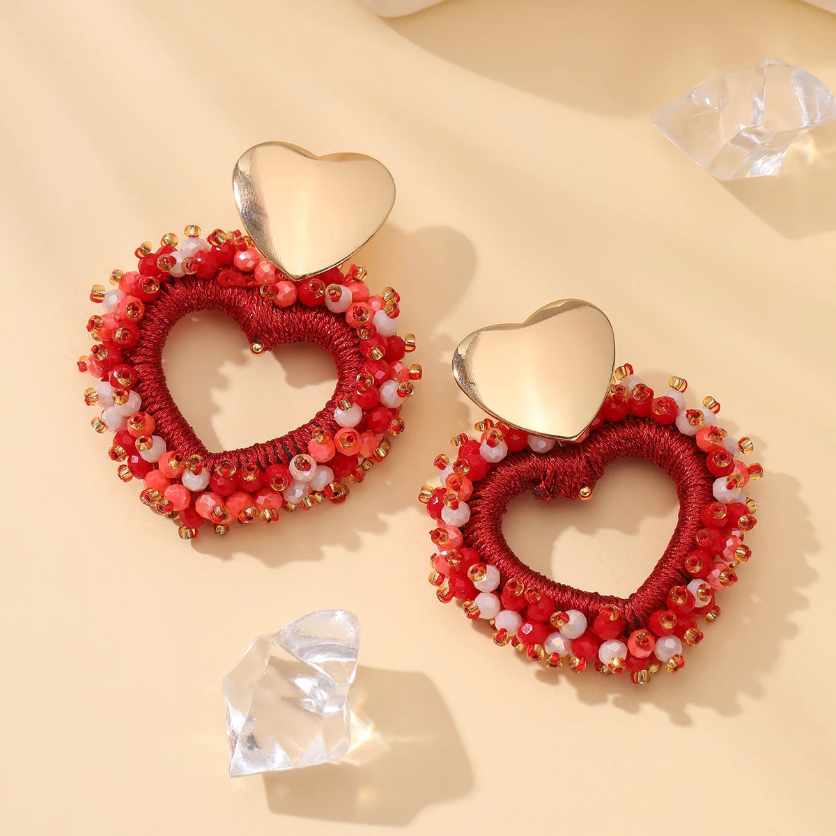 Elegant Heart Shape Drop Earrings - Handmade Crystal Jewelry