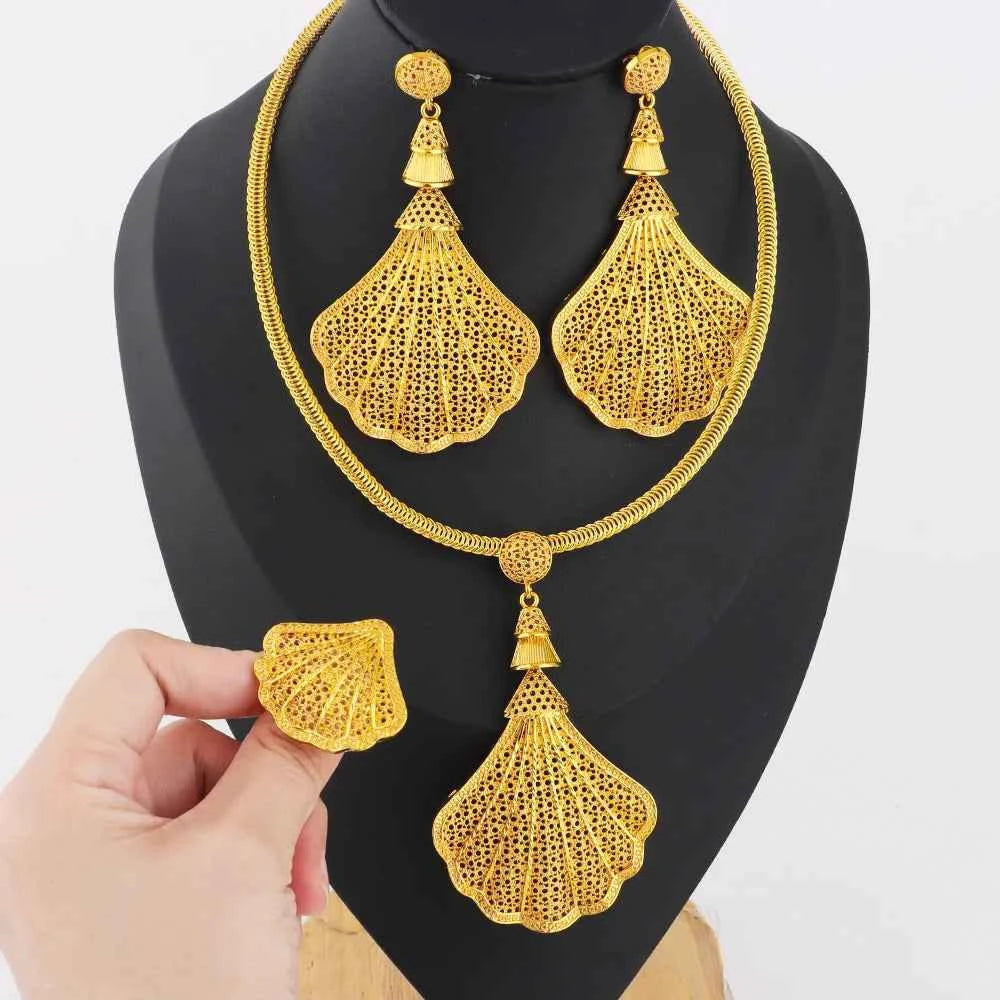 Luxury Gold Plated Necklace Bracelet Ring Set