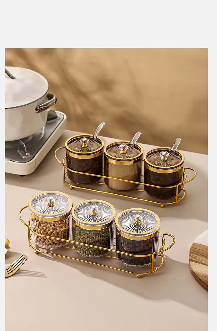 Elegant Metal Luxury Spice Jar Rack - Airtight Storage