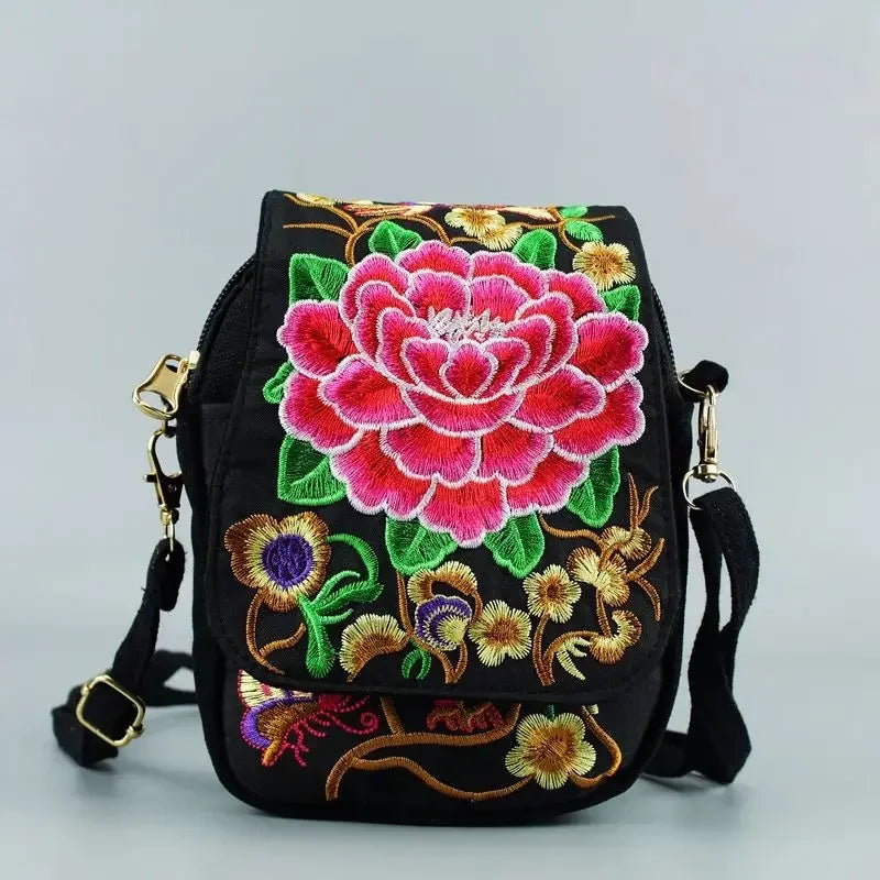 Elegant Embroidered Crossbody Bag - Vintage Floral Design