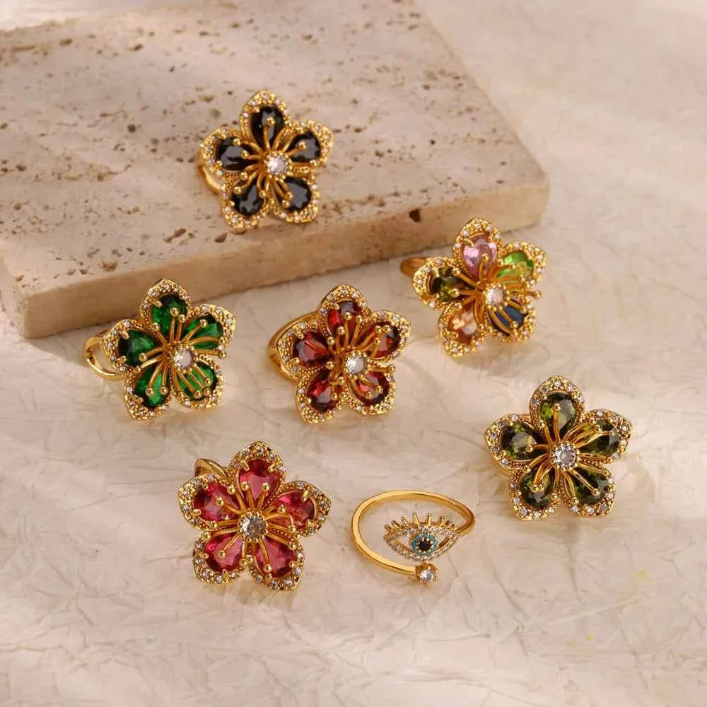 Luxury Gold Flower Ring - Premium Zircon Vintage Jewelry