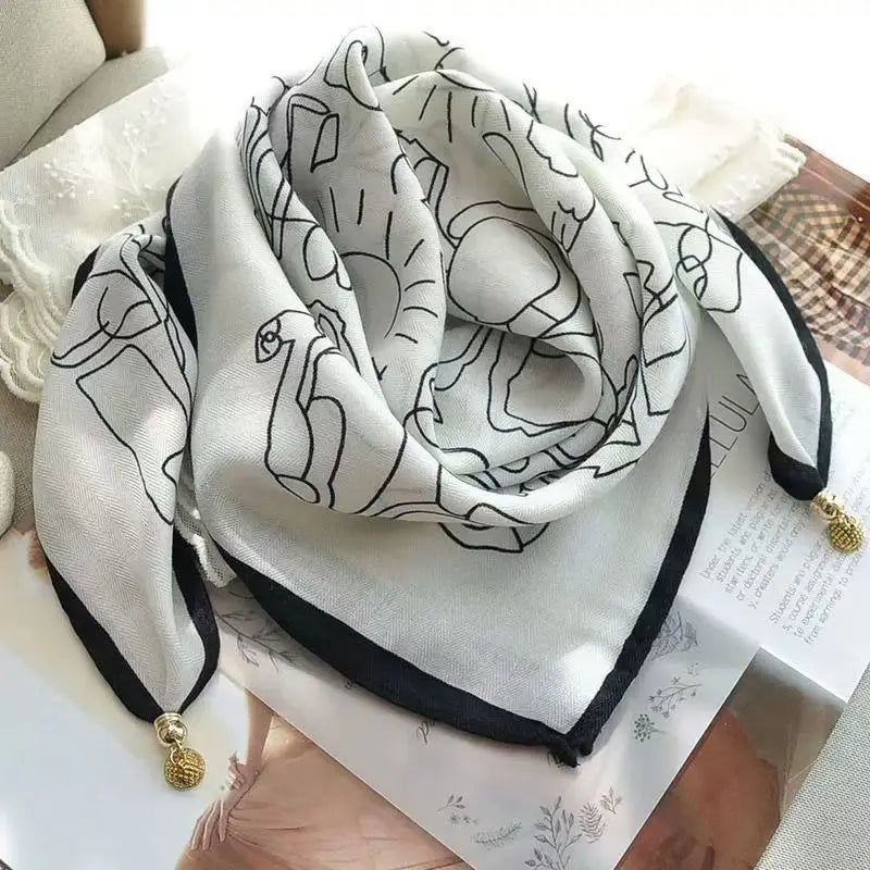 Luxury Silk Square Scarf - Magnetic Buckle & Print