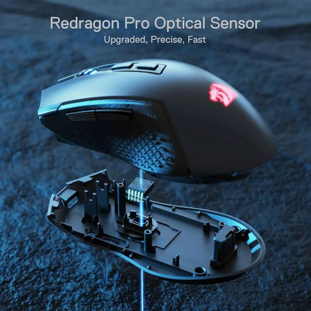 Redragon M693 LIT Wireless Gaming Mouse, 12800 DPI Mice w/ 3-Mode Connection, BT & 2.4G Wireless, 7 Macro Buttons