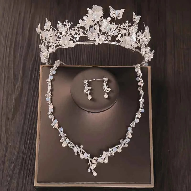 Luxury Crystal Pearl Bridal Jewelry Set with Crown