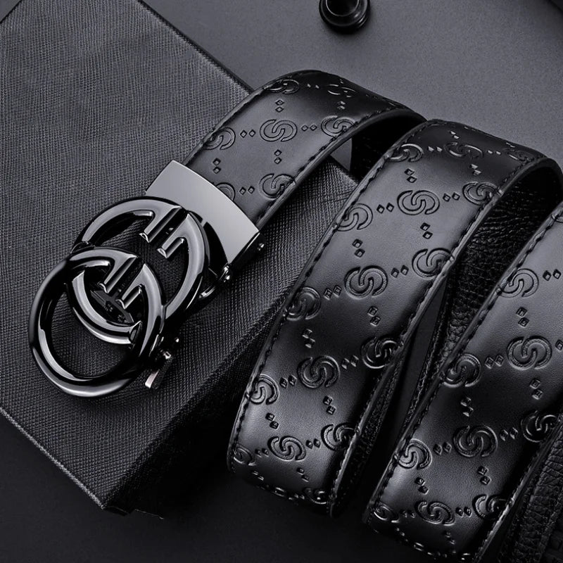 Luxury Mens Leather Belt - Automatic Alloy Buckle